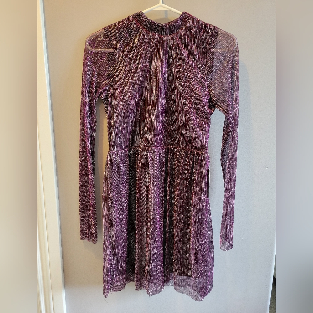 Size S. Love_Fire Fit & Flare Dress. Sparkling Purple. See through arms.